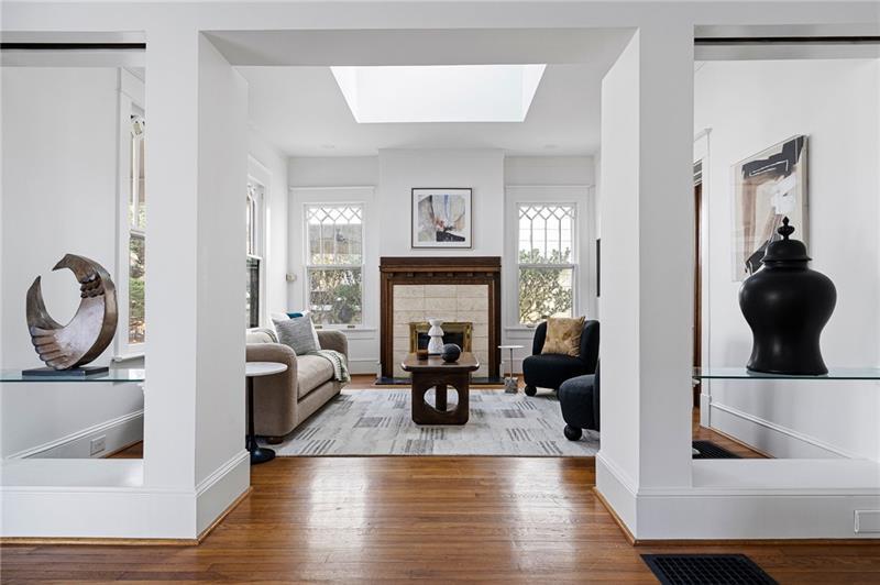 993 Highland View Northeast Atlanta, GA 30306 - Photo 5 of 54 a living room with furniture and a fireplace