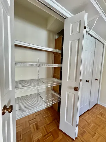 a view of walk in closet with empty racks