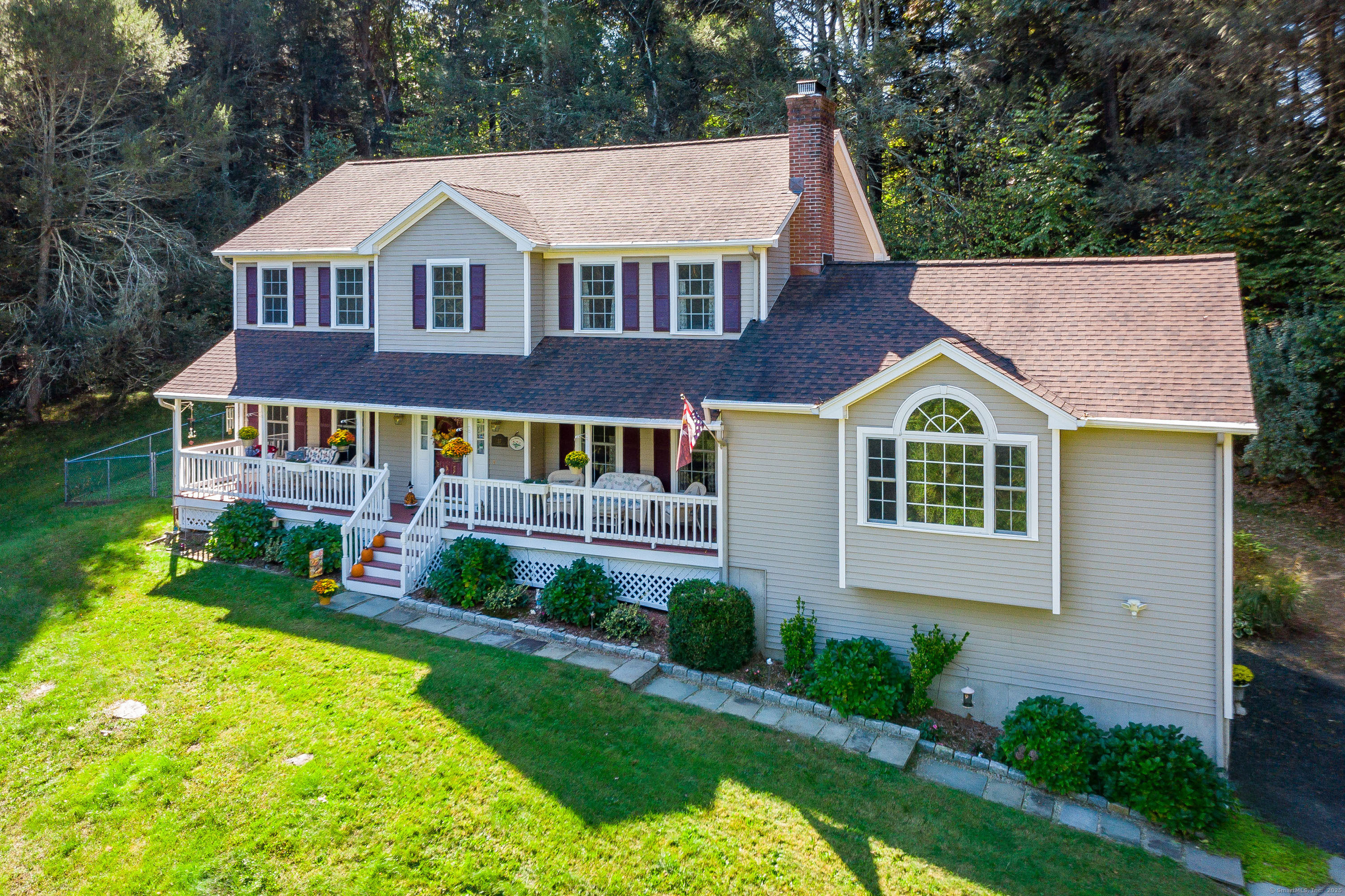 a aerial view of a house yard