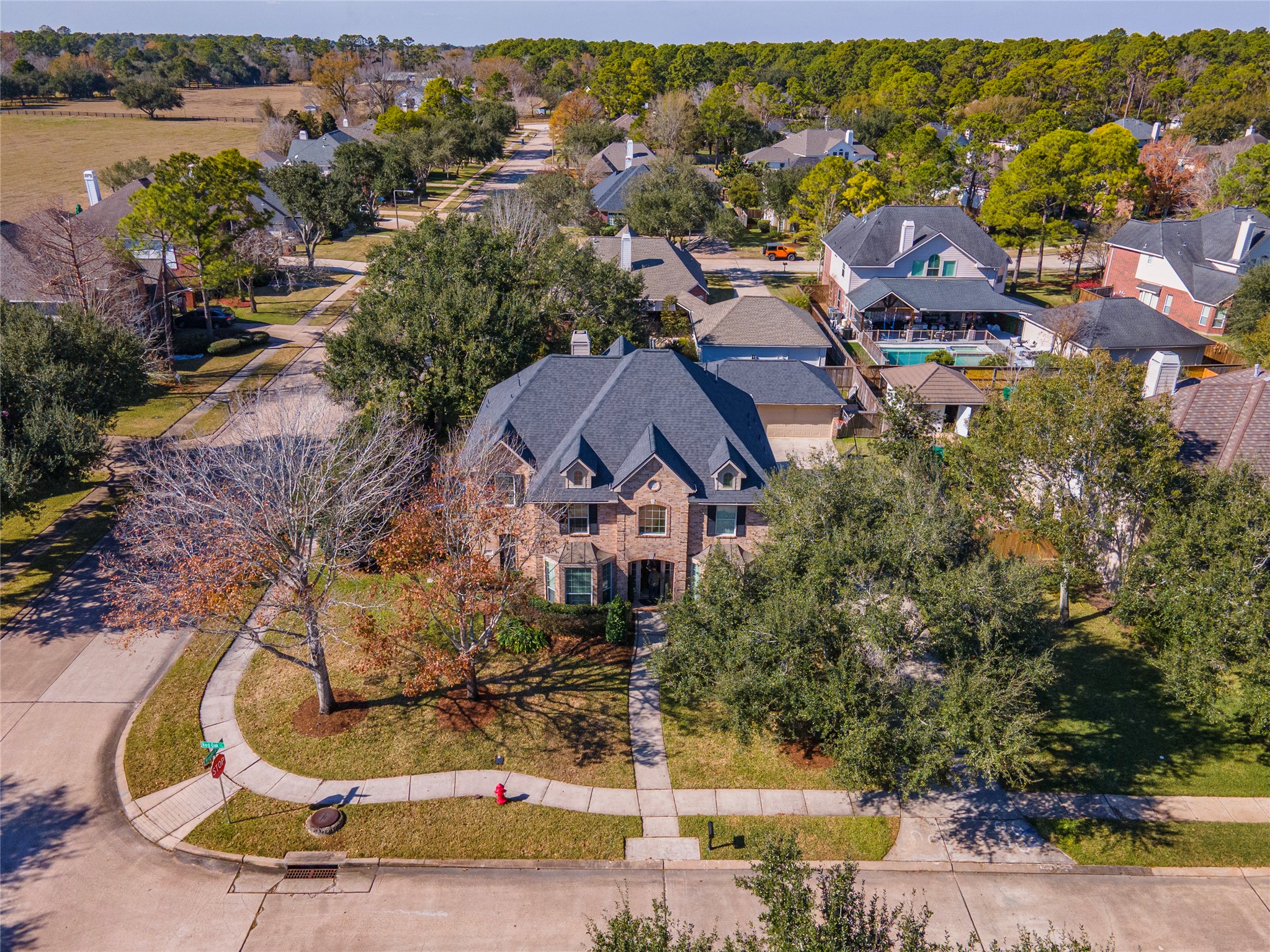 700 Red Oak Lane Friendswood, TX 77546 - Photo 48 of 48 an aerial view of residential houses with outdoor space and swimming pool