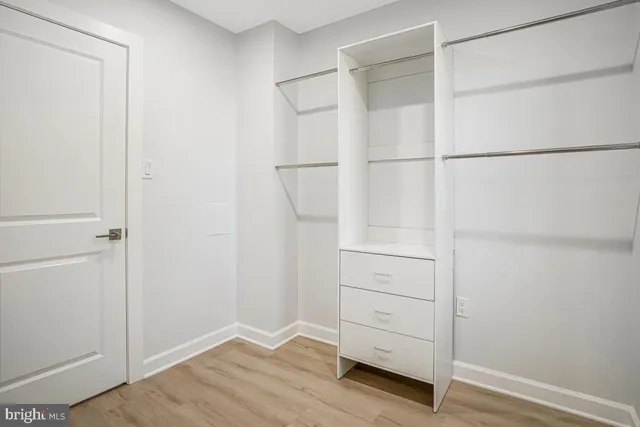 a view of an empty walk in closet