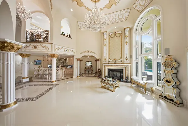 a view of a livingroom with furniture and a fireplace