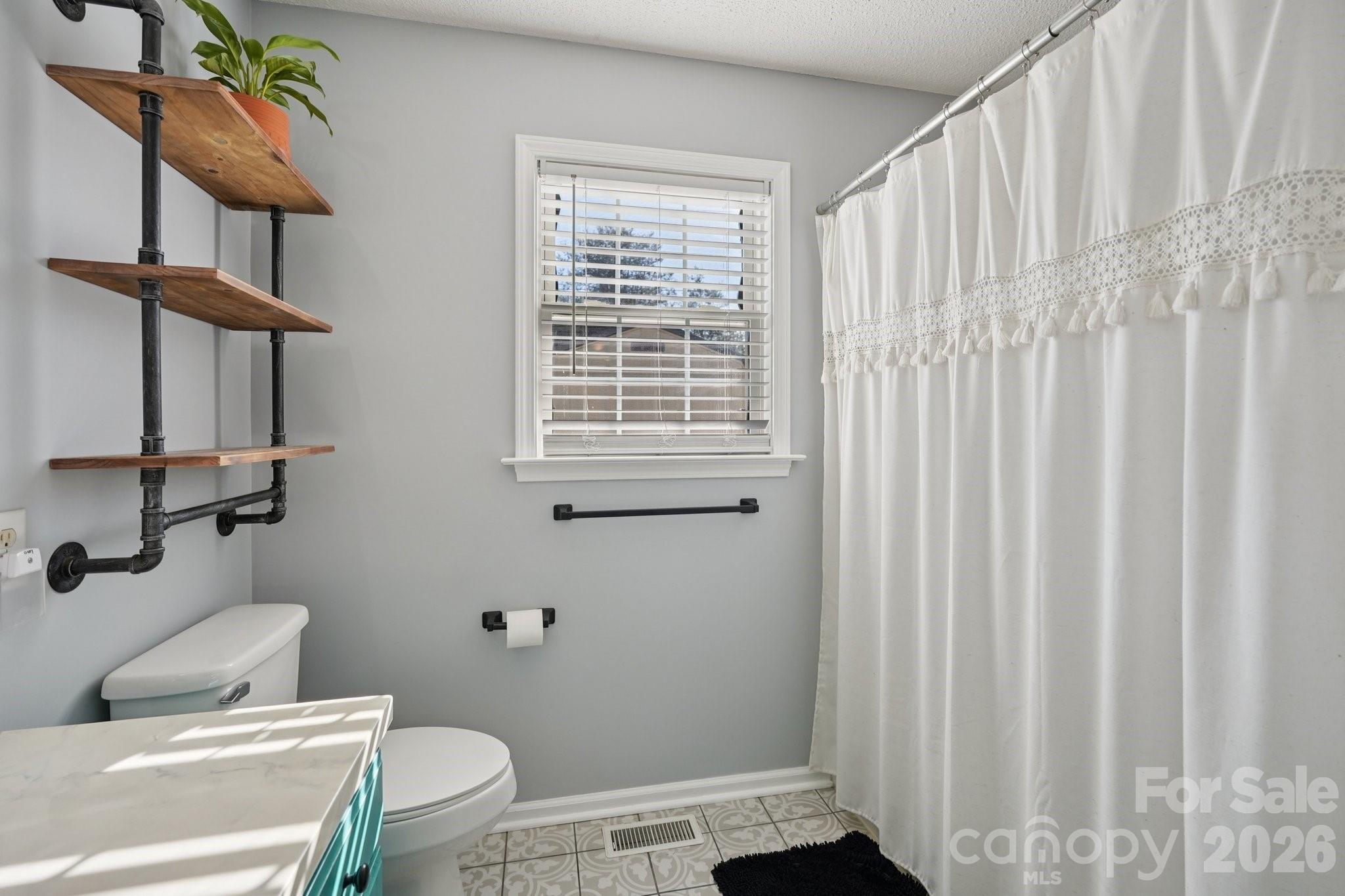 3802 Babe Lane Vale, NC 28168 - Photo 14 of 27 a bathroom with a toilet and a shower curtain
