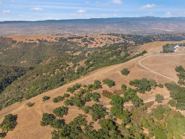 a view of a dry yard with a mountain