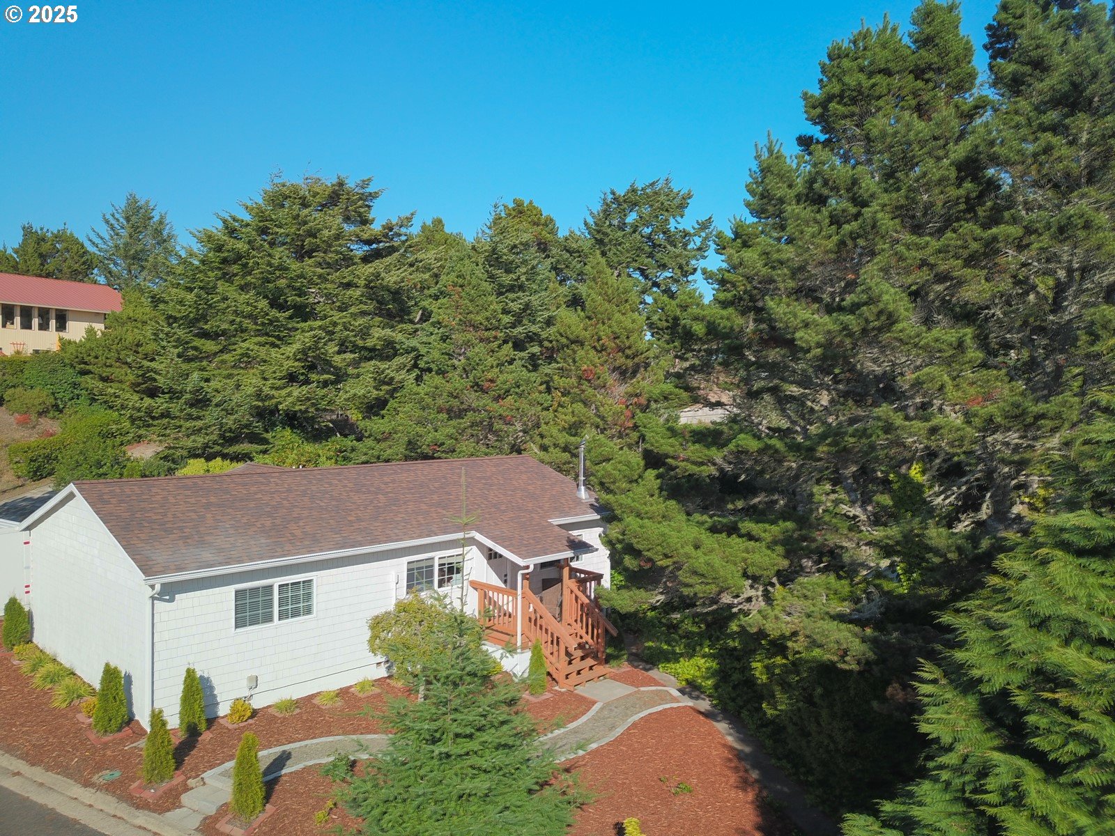 an aerial view of a house