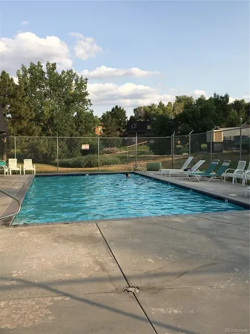 a view of a swimming pool with a yard