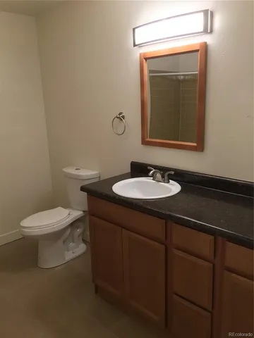 a bathroom with a sink a toilet and mirror