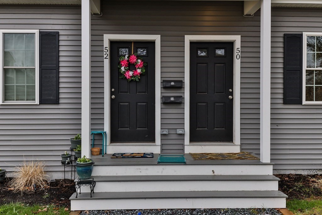 a front view of a house with a window