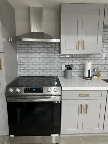 a stove top oven sitting inside of a kitchen
