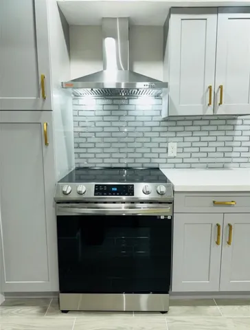 a stove top oven sitting inside of a kitchen