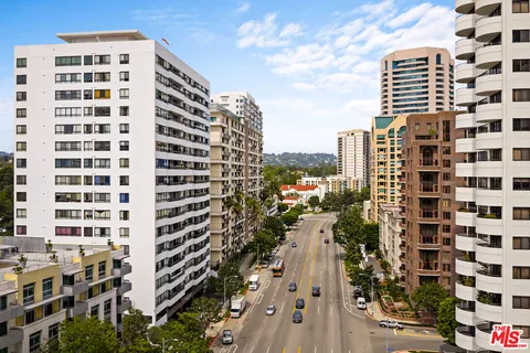 a city view with tall buildings