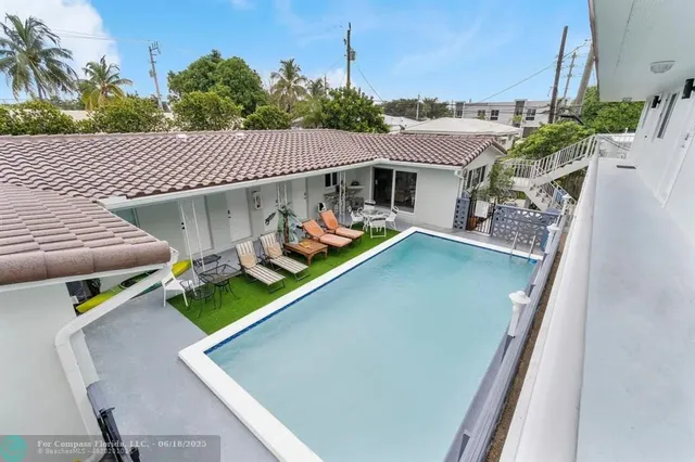 a view of a patio with chair and table
