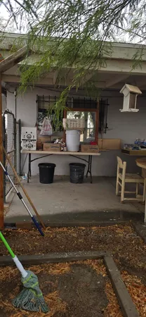 a view of a park with swings and slides