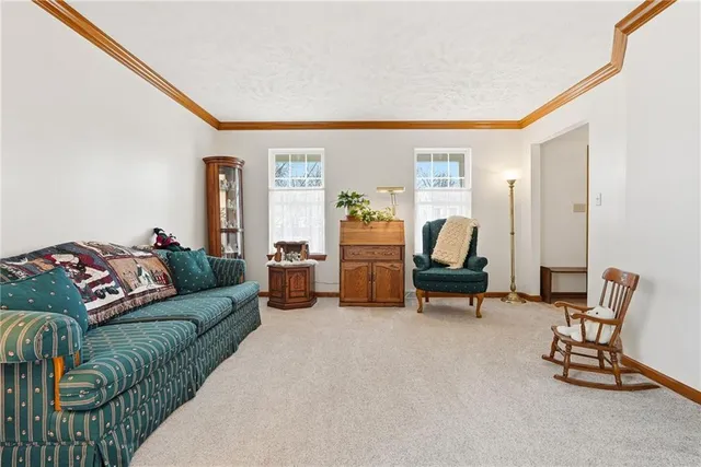 a living room with furniture and a rug