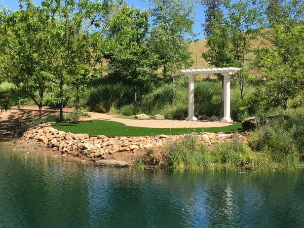 a view of a lake with mountains