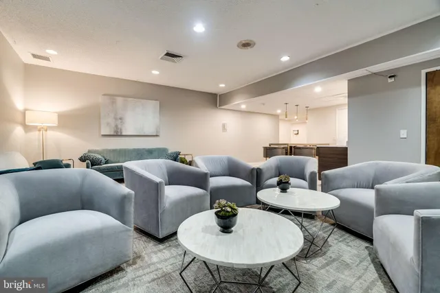 a living room with furniture and a rug