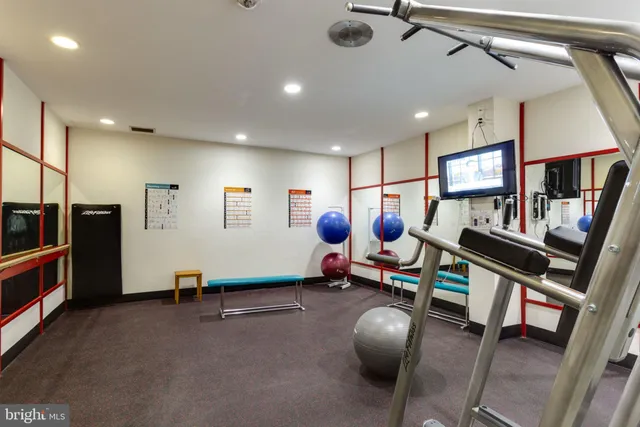 a view of a room with gym equipment