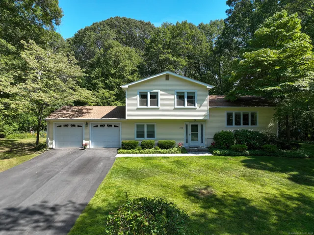 a front view of house with yard and green space