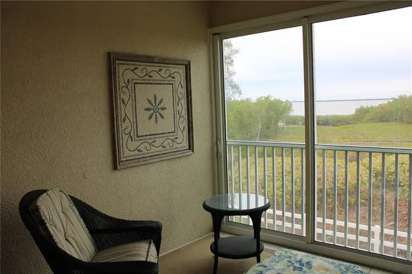a view of a bench in a balcony