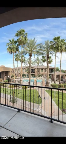 a view of a building from a balcony