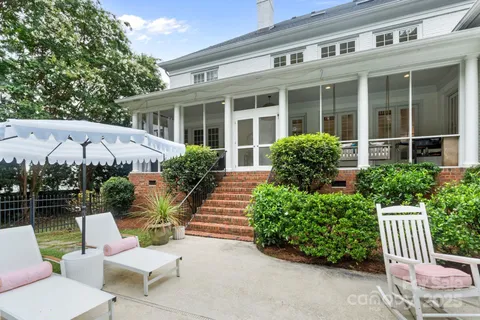 a front view of a house with patio