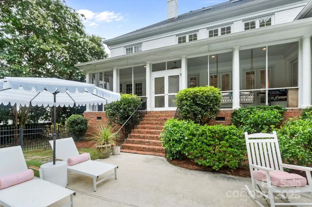 a front view of a house with patio