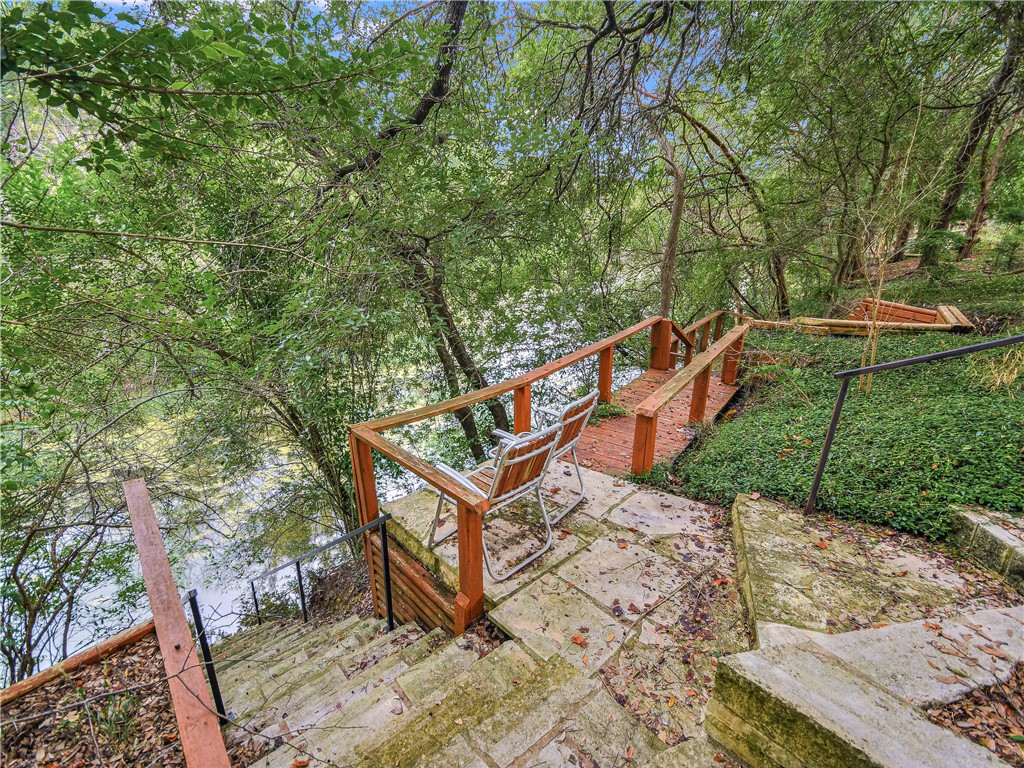 Enjoy lazy times watching the San Gabriel River flow by.