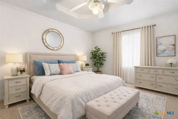 a bedroom with a bed and a dresser