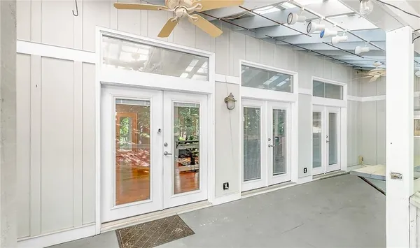 a view of a glass door with a glass door