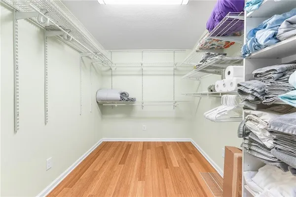 a view of a room with racks on the wall