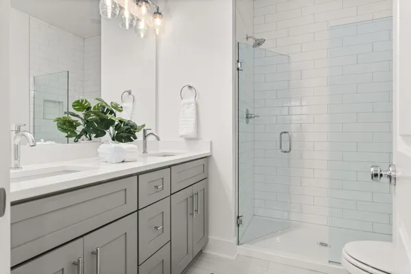 a bathroom with a shower