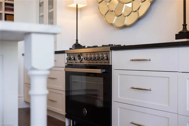a stove top oven sitting inside of a kitchen