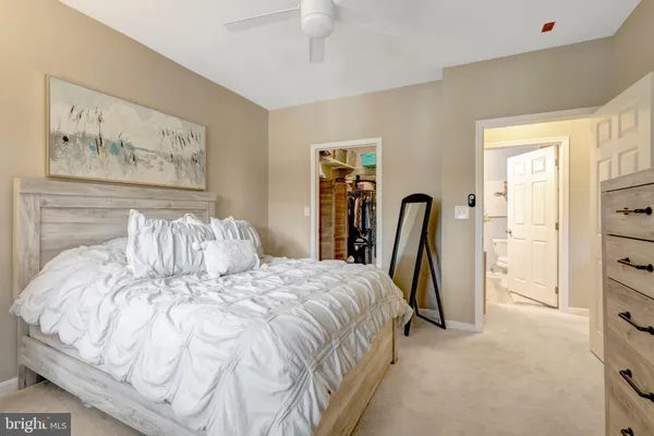 a bedroom with a bed and a couch