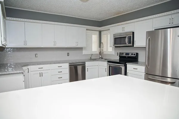 a kitchen with a sink a stove and refrigerator