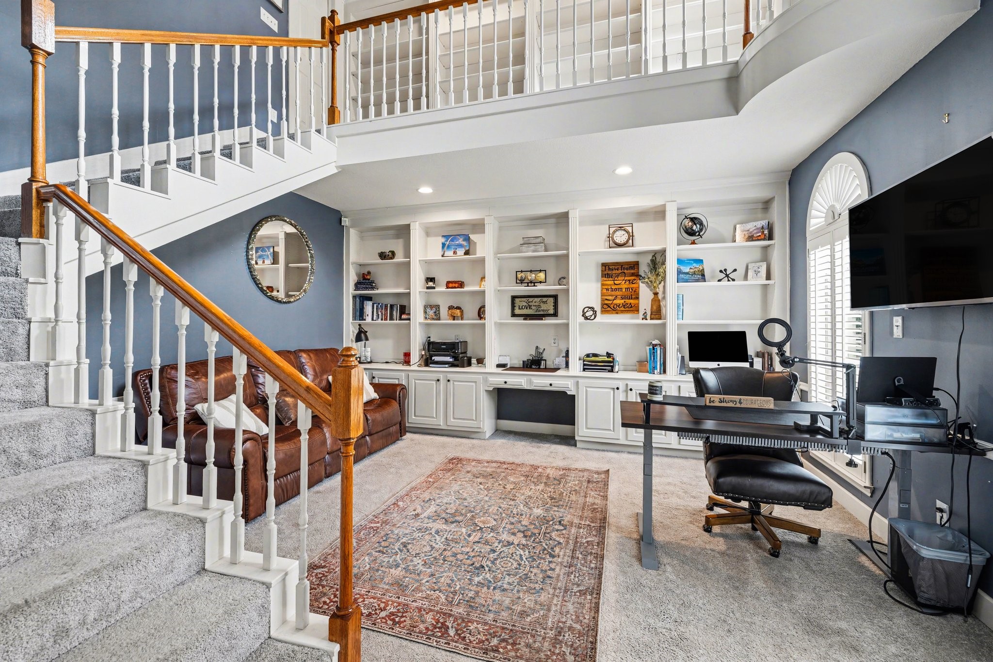 17519 Hawkin Lane Tomball, TX 77377 - Photo 10 of 48 Beautiful home office with custom built-ins, complemented by an upstairs library overlooking the space.