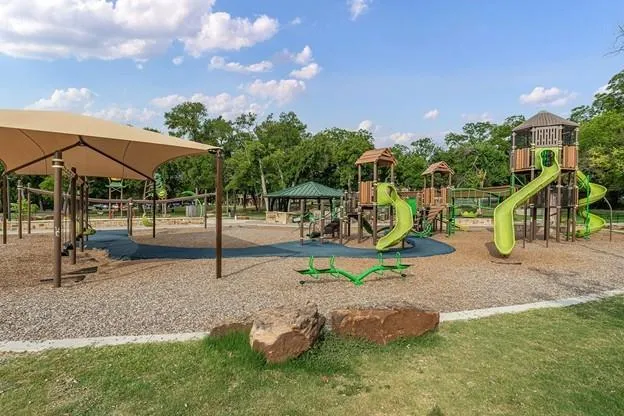 a view of a park with slide