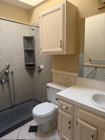a bathroom with a sink a toilet and vanity