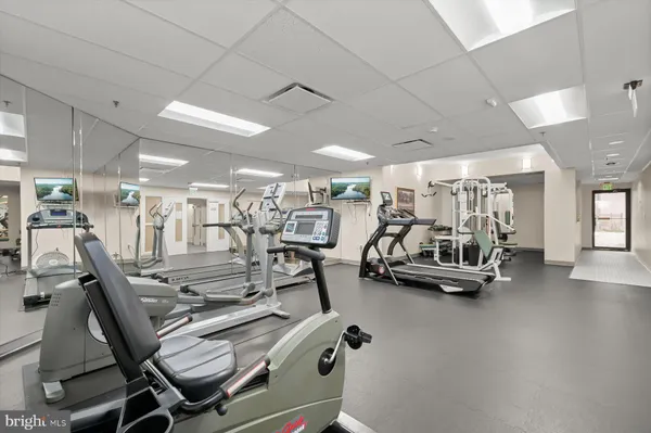 a view of a room with gym equipment