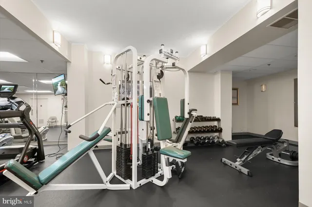 a view of a room with gym equipment