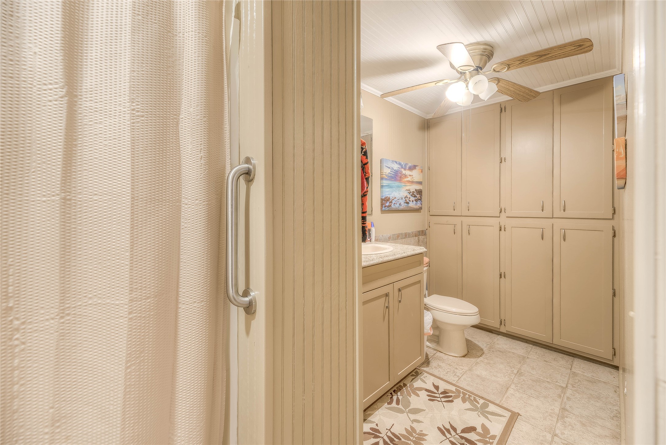 300 L Green Road Cleveland, TX 77328 - Photo 9 of 44 a bathroom with a toilet a sink and a shower curtain