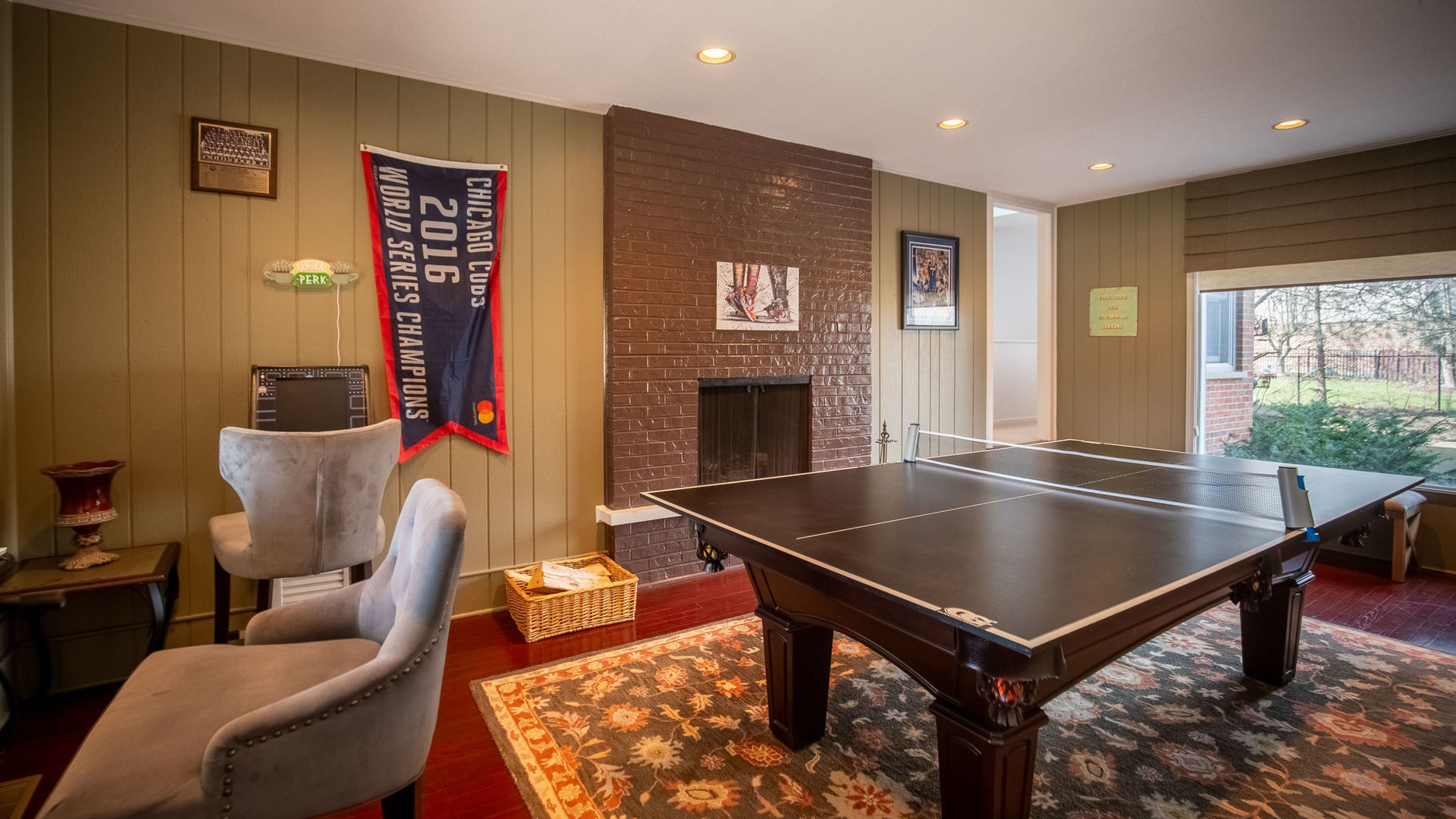 1800 Clover Road Northbrook, IL 60062 - Photo 29 of 71 a living room with furniture pool table and a fireplace