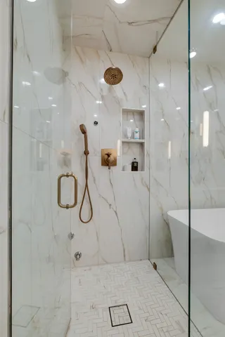 a bathroom with a shower