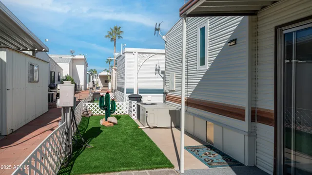 a view of a swimming pool with a garden