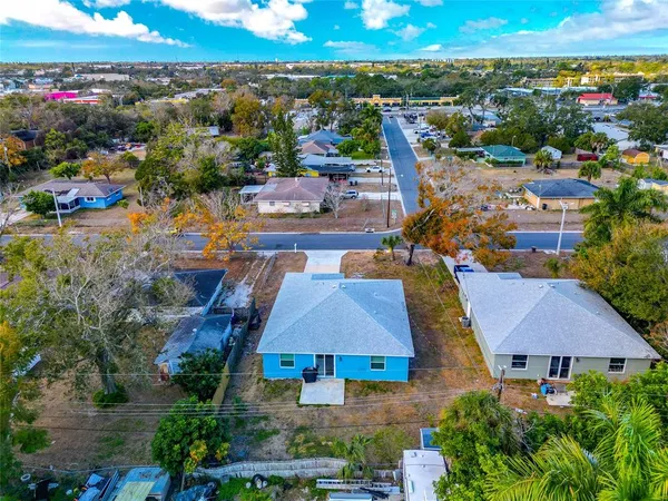 a view of a city and a mountain view