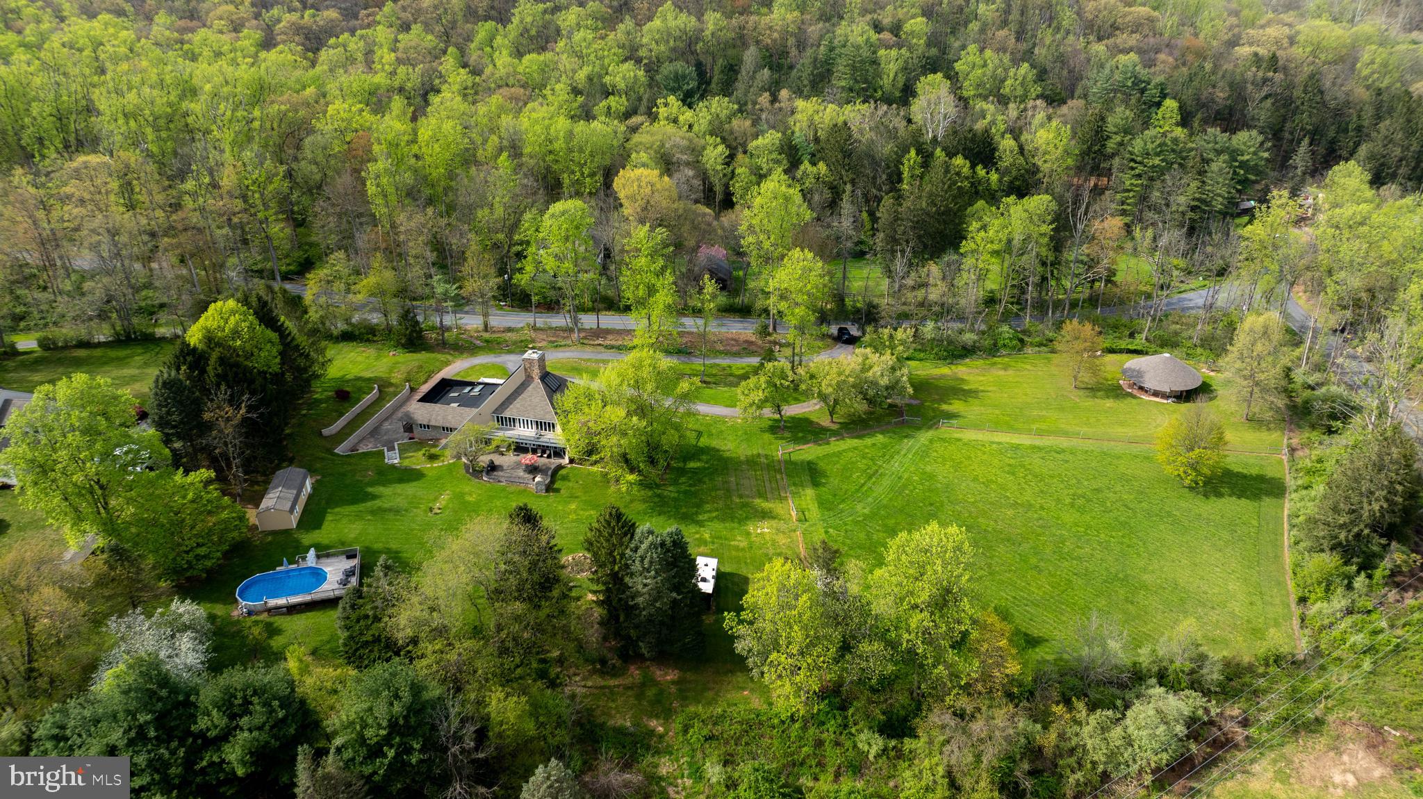 a view of a large yard with large trees