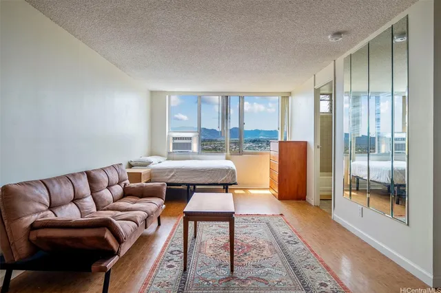 a living room with furniture and a rug