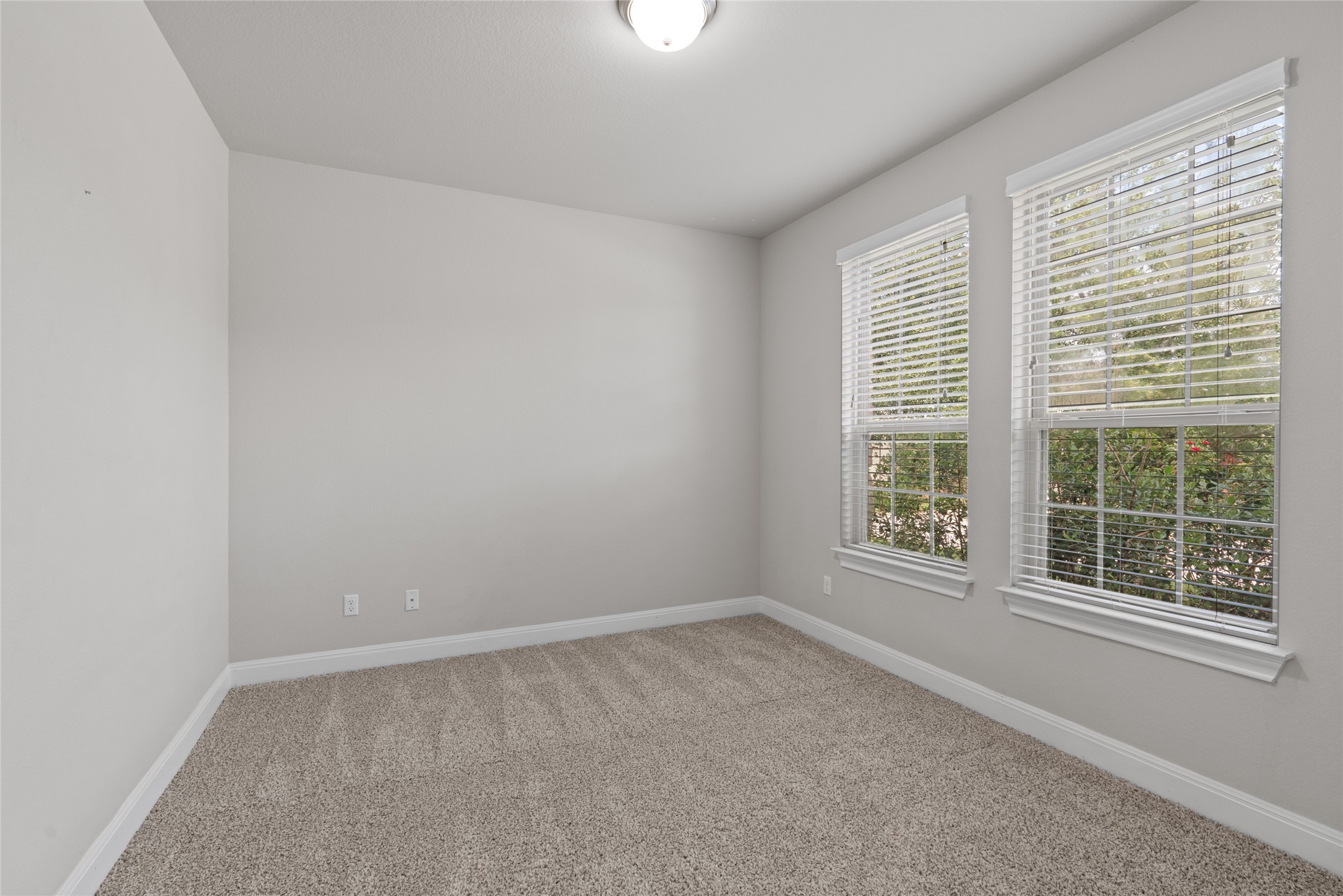 15601 Cabrillo Way Austin, TX 78738 - Photo 4 of 32 Room featuring neutral wall paint, carpet flooring, two windows with blinds, and a ceiling-mounted light fixture