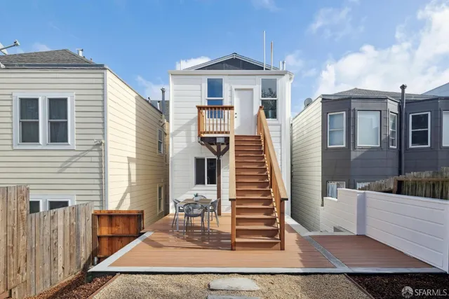 a view of a house with wooden fence
