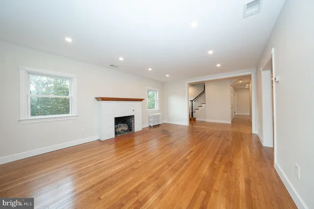 a living room with furniture a fireplace and a potted plant