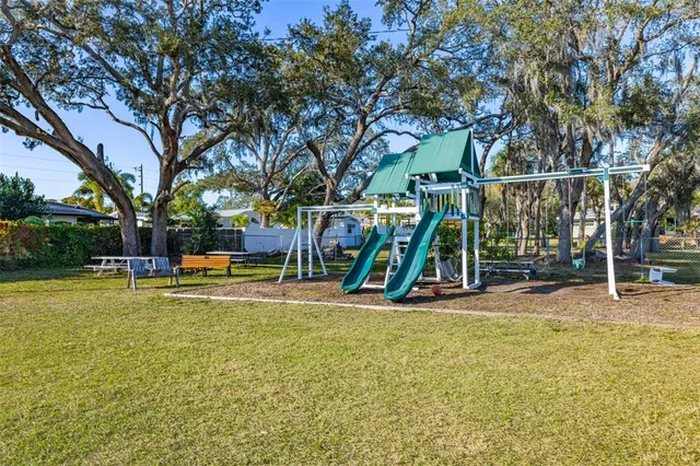 a view of a park with slide